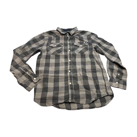 Lucky Brand Shirt Men's Large Gray Black Check Long Sleeve Classic Pearl Snap - Picture 1 of 7
